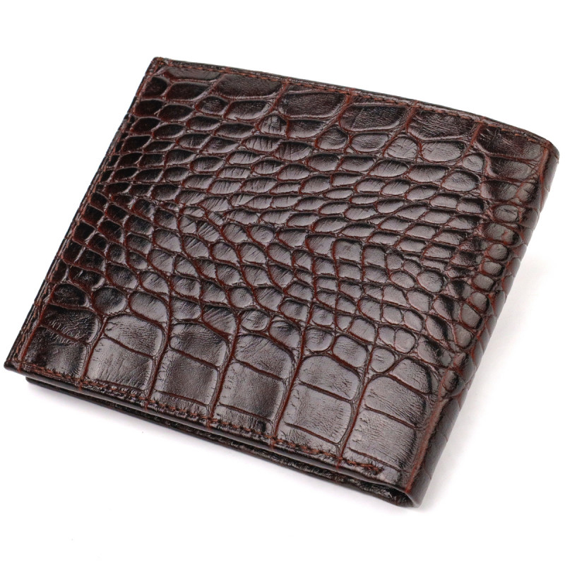 Стильное мужское портмоне из натуральной фактурной кожи с тиснением под крокодила CANPELLINI Коричневое