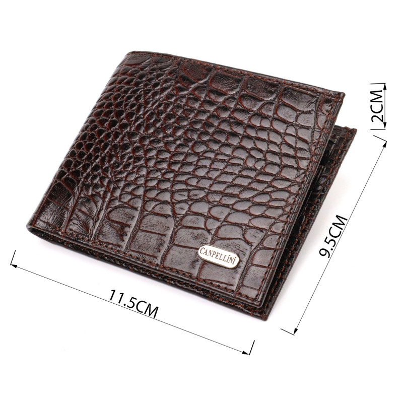 Стильное мужское портмоне из натуральной фактурной кожи с тиснением под крокодила CANPELLINI Коричневое