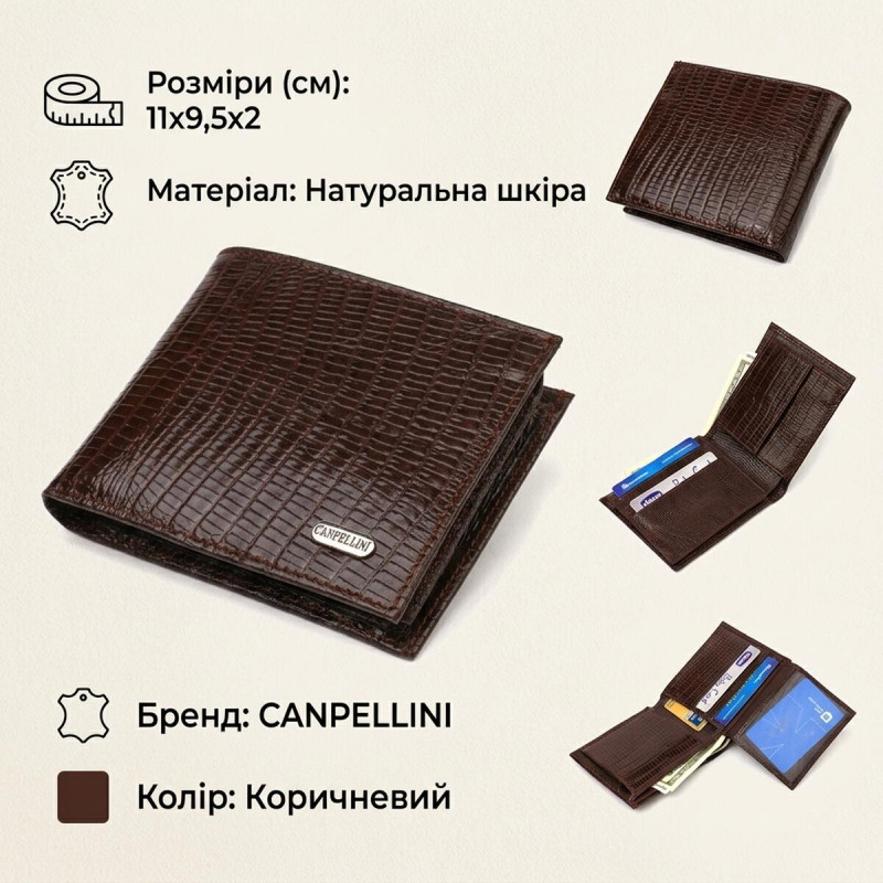 Интересное мужское портмоне из натуральной фактурной кожи CANPELLINI Коричневое