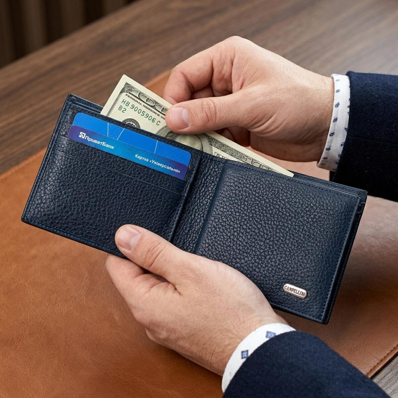 Ідеальне чоловіче портмоне з натуральної шкіри флотар CANPELLINI Синє