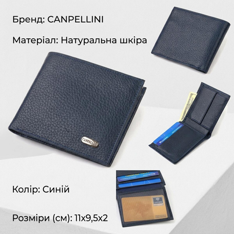 Ідеальне чоловіче портмоне з натуральної шкіри флотар CANPELLINI Синє
