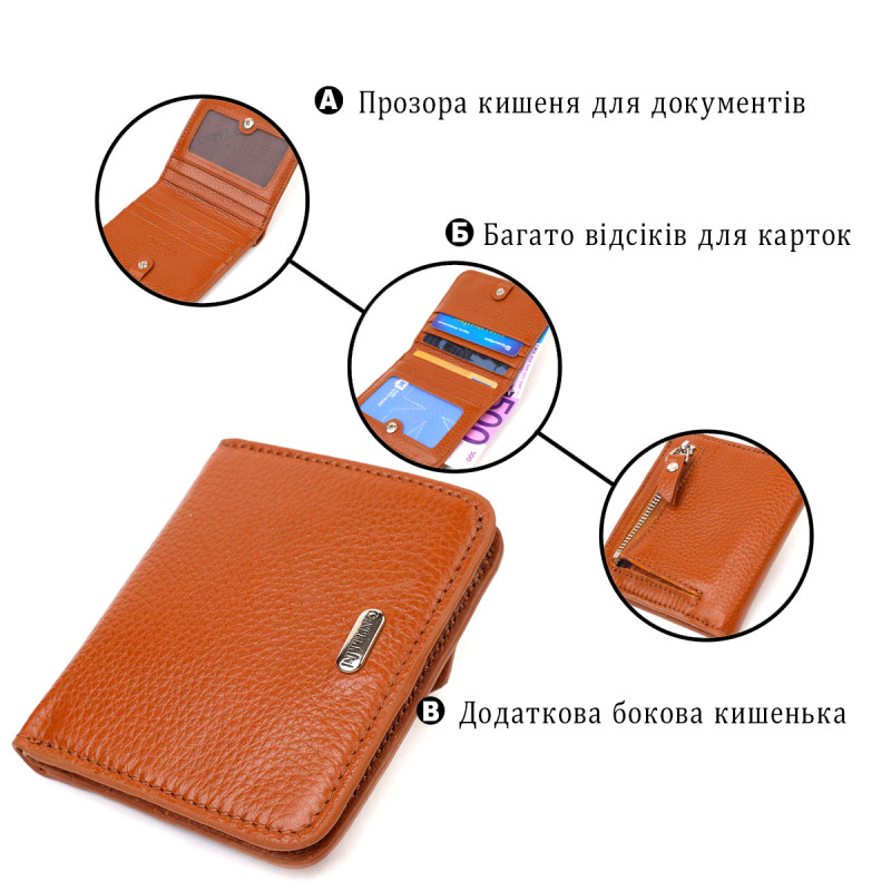 Небольшой женский кошелек из натуральной кожи флотар CANPELLINI Светло-коричневый