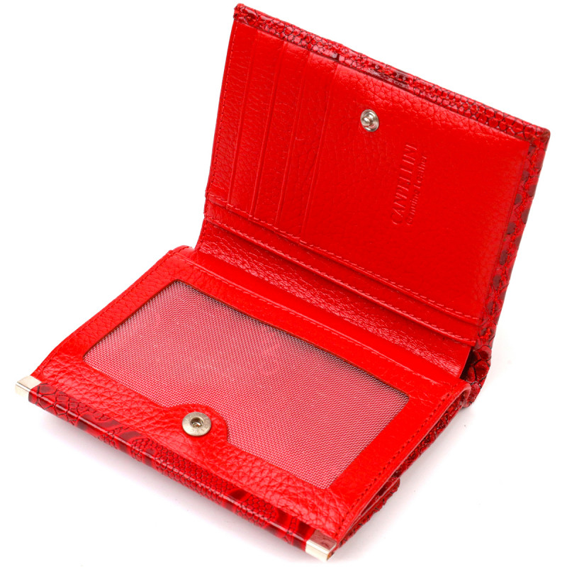 Превосходный кошелек для женщин среднего размера из натуральной кожи с тиснением под рептилию CANPELLINI Красный