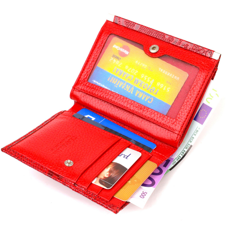 Превосходный кошелек для женщин среднего размера из натуральной кожи с тиснением под рептилию CANPELLINI Красный