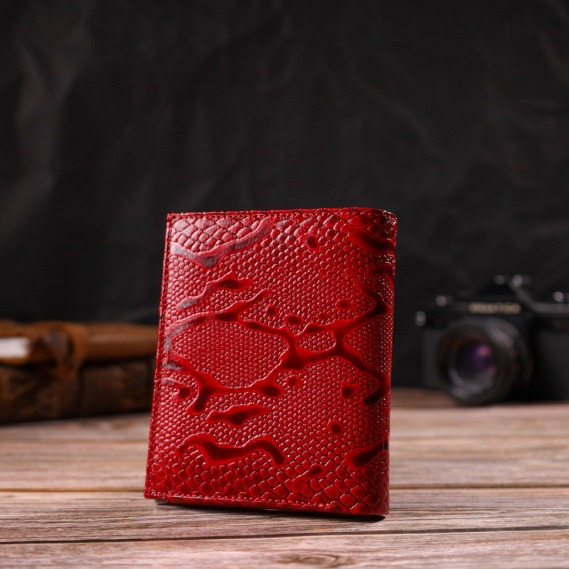 Превосходный кошелек для женщин среднего размера из натуральной кожи с тиснением под рептилию CANPELLINI Красный