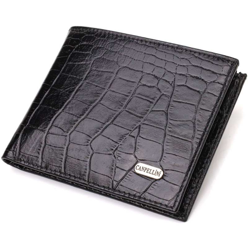Стильное мужское портмоне из натуральной кожи с тиснением под крокодила CANPELLINI Черный