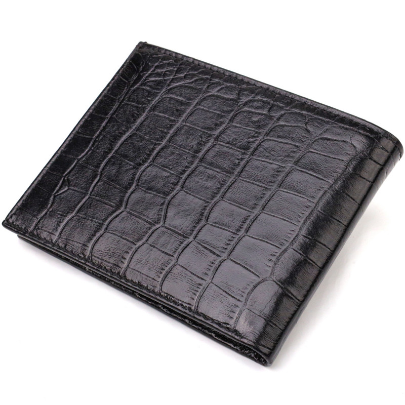 Стильное мужское портмоне из натуральной кожи с тиснением под крокодила CANPELLINI Черный