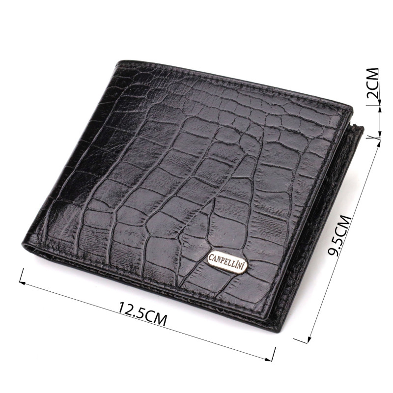 Стильное мужское портмоне из натуральной кожи с тиснением под крокодила CANPELLINI Черный