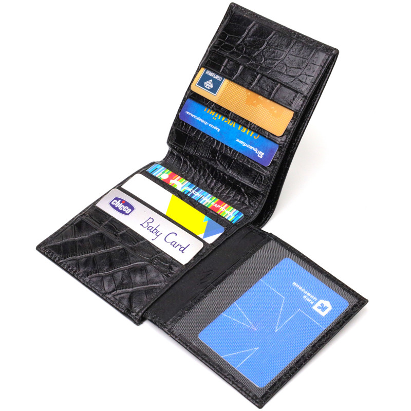 Стильное мужское портмоне из натуральной кожи с тиснением под крокодила CANPELLINI Черный