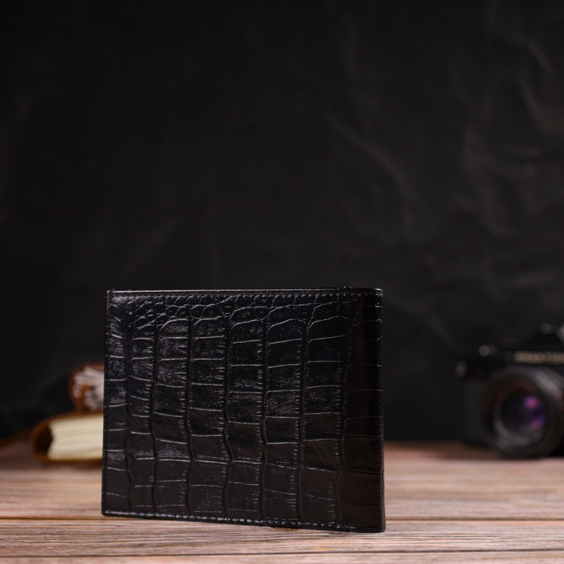 Стильное мужское портмоне из натуральной кожи с тиснением под крокодила CANPELLINI Черный