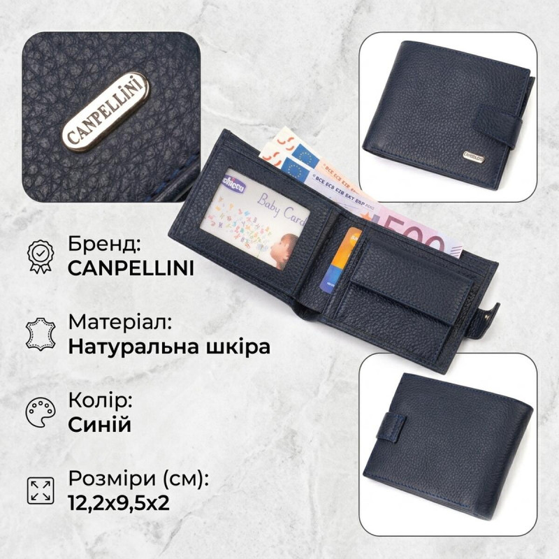 Популярний горизонтальний гаманець для чоловіків із натуральної шкіри флотар CANPELLINI Синє