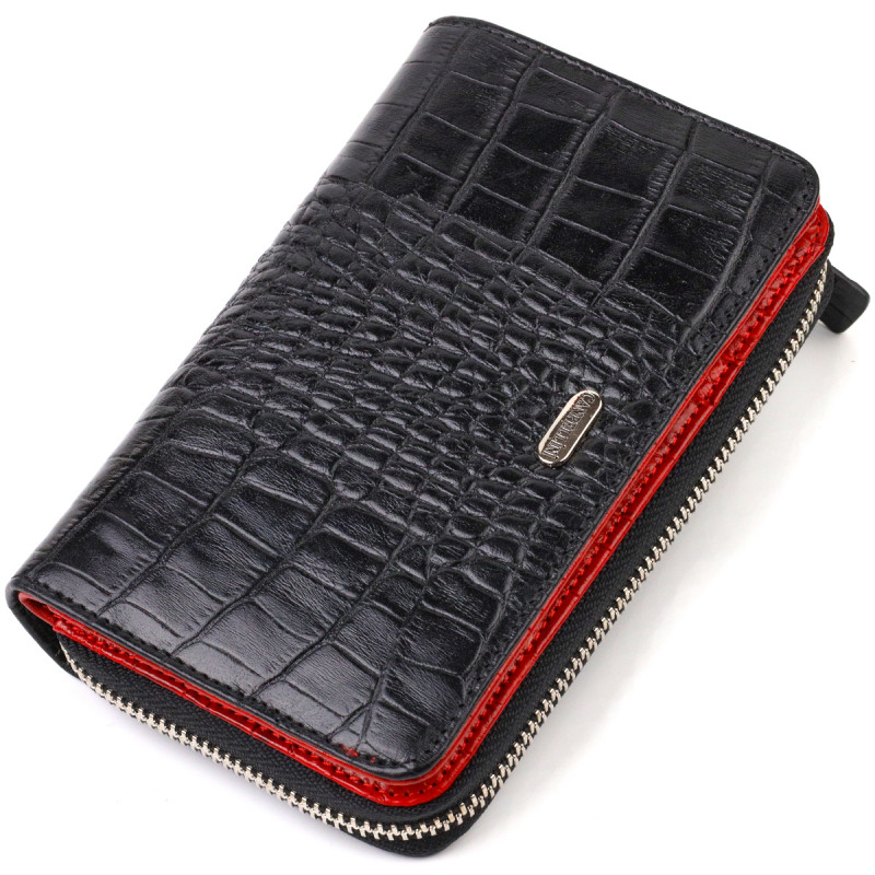 Стильное женское портмоне среднего размера из натуральной кожи с тиснением под крокодила CANPELLINI Черное