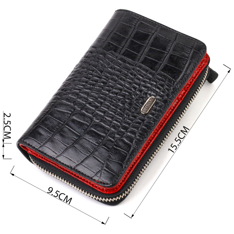Стильное женское портмоне среднего размера из натуральной кожи с тиснением под крокодила CANPELLINI Черное