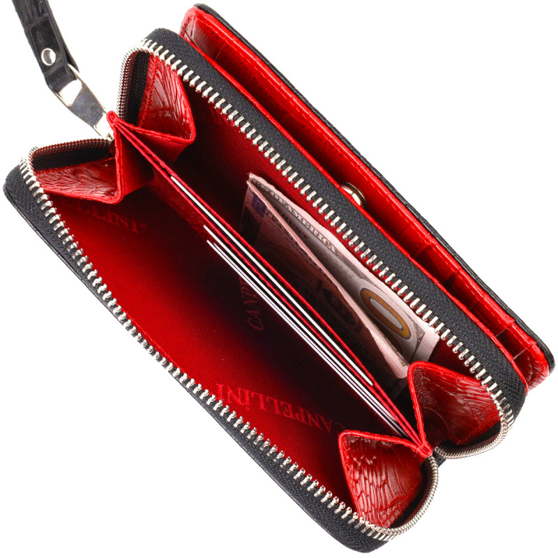 Стильное женское портмоне среднего размера из натуральной кожи с тиснением под крокодила CANPELLINI Черное