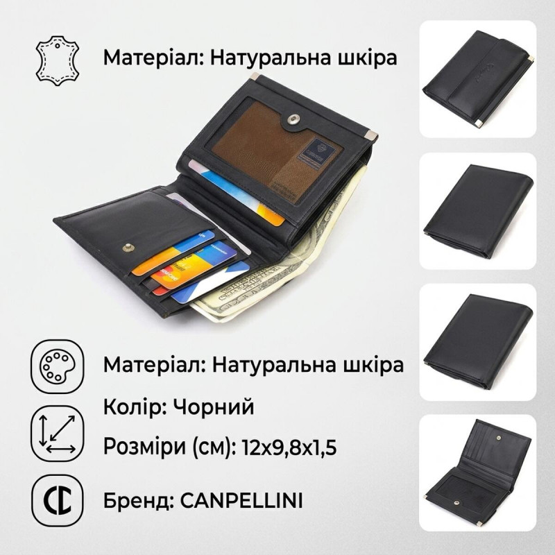 Ультрамодний гаманець для жінок з натуральної гладкої шкіри CANPELLINI Чорний