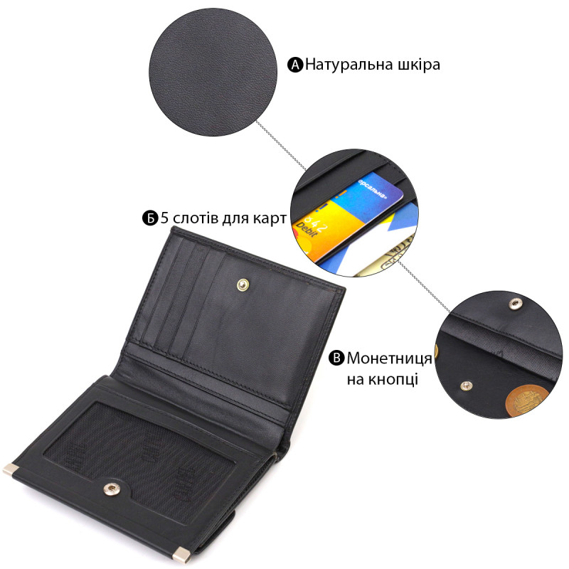 Ультрамодний гаманець для жінок з натуральної гладкої шкіри CANPELLINI Чорний