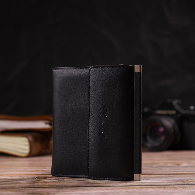 Ультрамодний гаманець для жінок з натуральної гладкої шкіри CANPELLINI Чорний