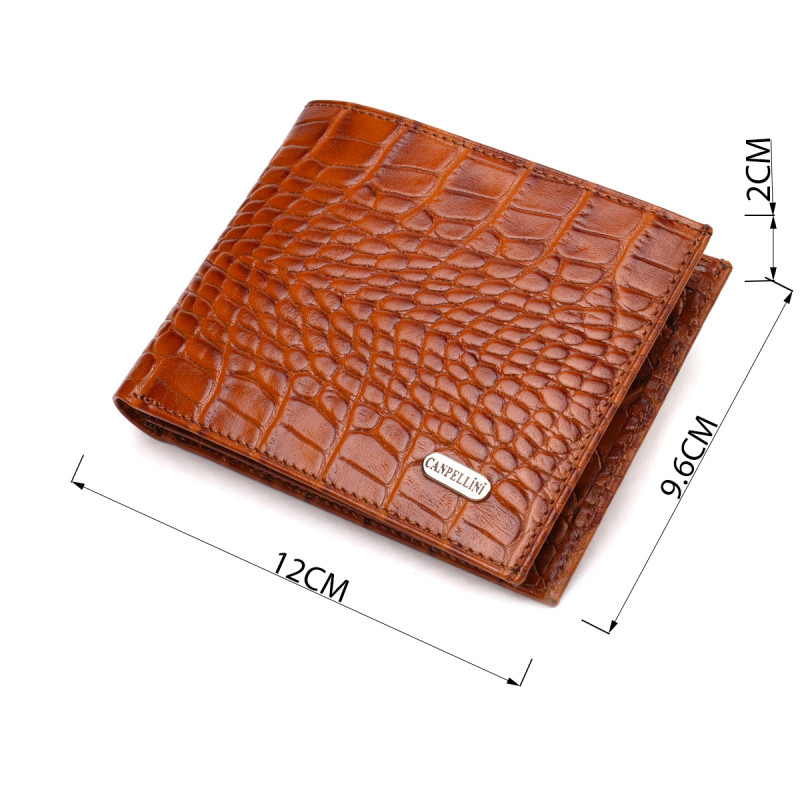 Современный кошелек для мужчин из натуральной кожи с тиснением под крокодила CANPELLINI Коричневый