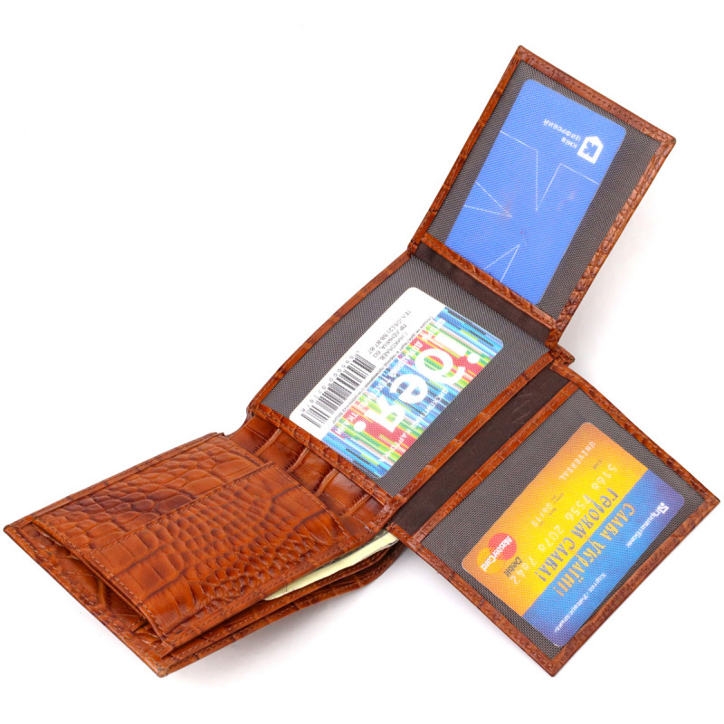Современный кошелек для мужчин из натуральной кожи с тиснением под крокодила CANPELLINI Коричневый