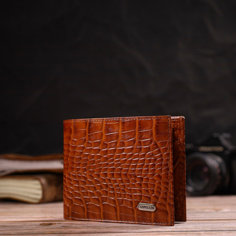 Современный кошелек для мужчин из натуральной кожи с тиснением под крокодила CANPELLINI Коричневый