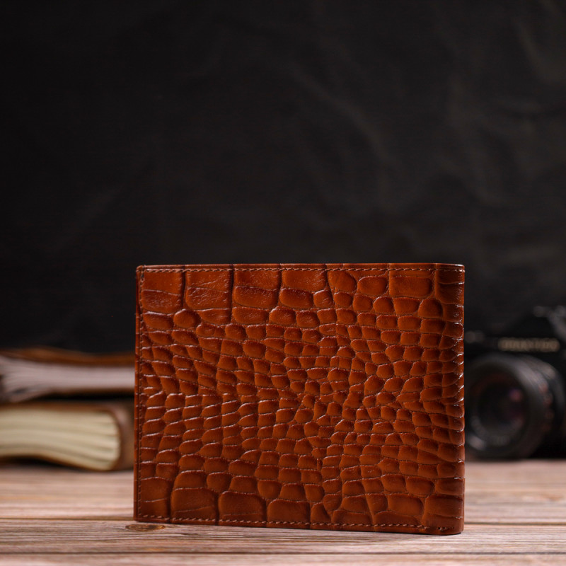 Современный кошелек для мужчин из натуральной кожи с тиснением под крокодила CANPELLINI Коричневый