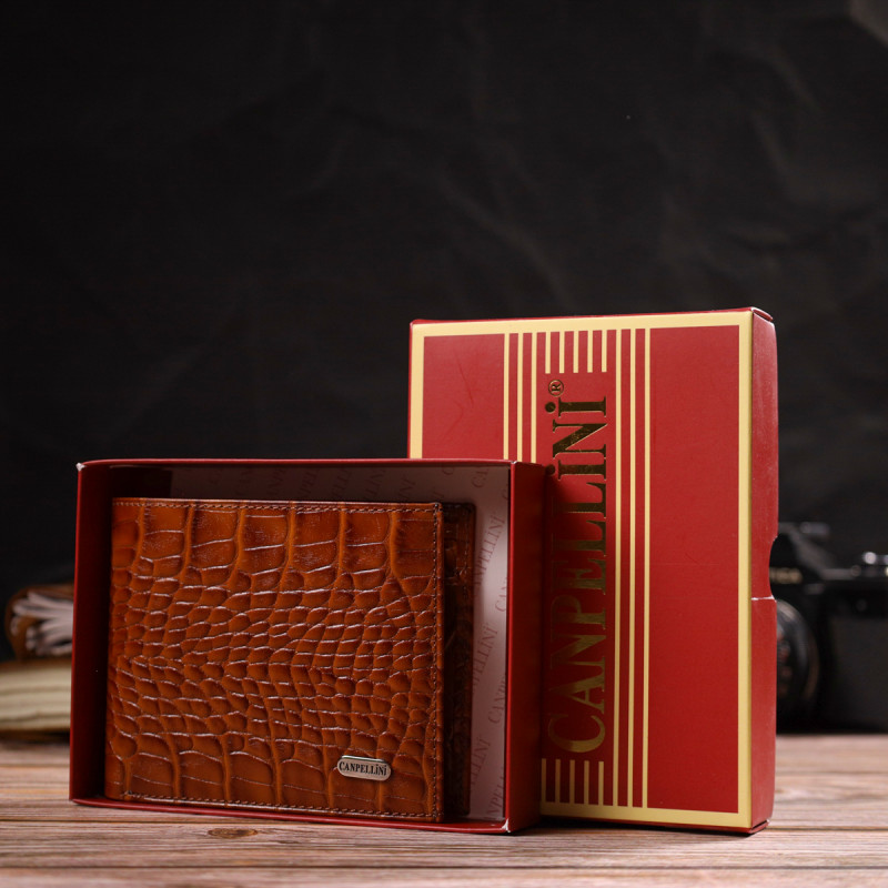 Современный кошелек для мужчин из натуральной кожи с тиснением под крокодила CANPELLINI Коричневый