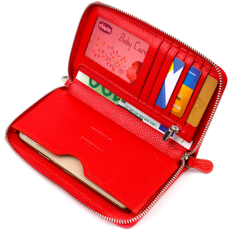 Яскравий гаманець-клатч для жінок із натуральної шкіри CANPELLINI Червоний