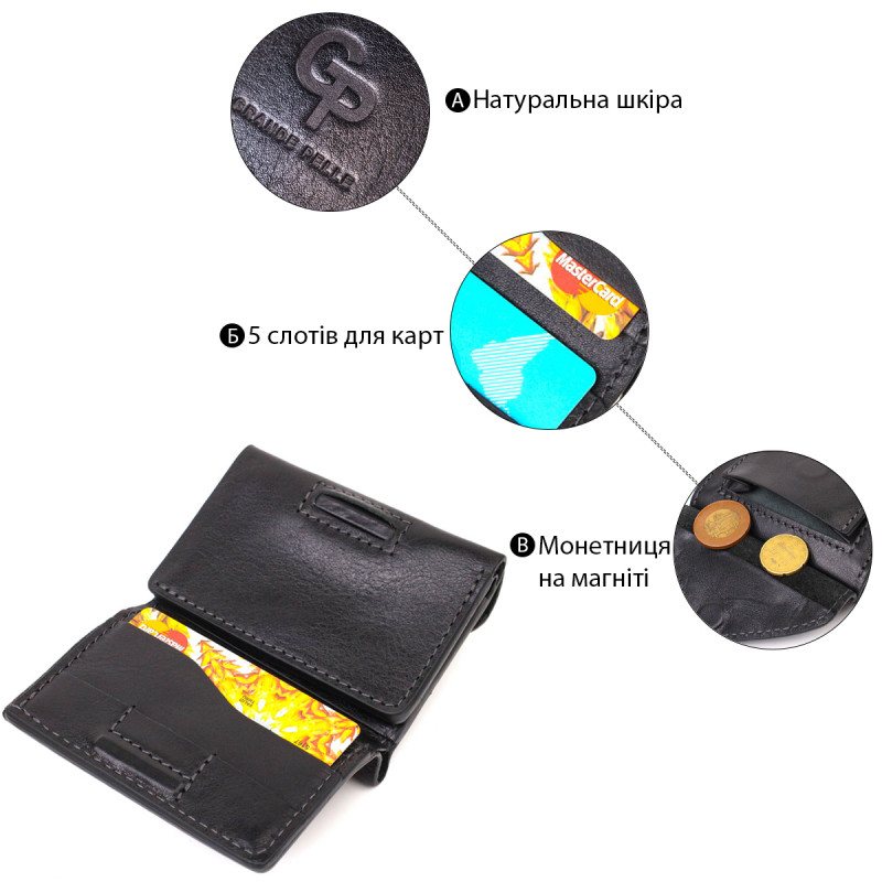 Практичное портмоне унісекс у три складання GRANDE PELLE Чорний