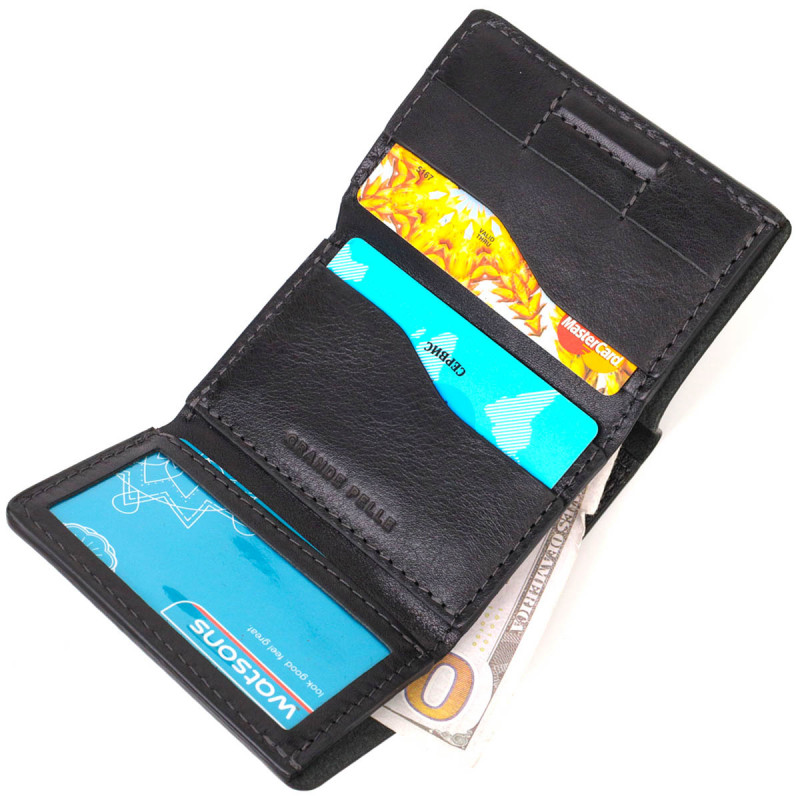 Практичное портмоне унісекс у три складання GRANDE PELLE Чорний