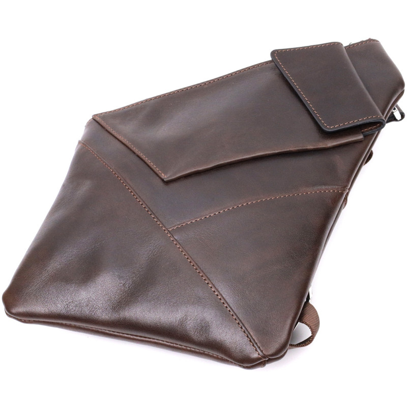 Стильна чоловіча сумка на плечі із натуральної шкіри GRANDE PELLE Коричнева