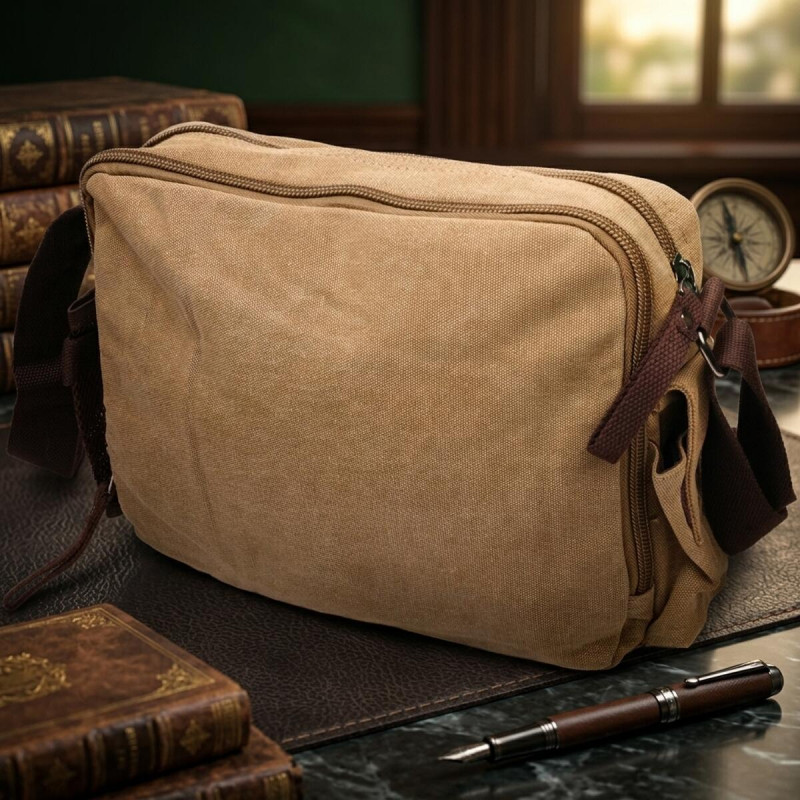 Функциональная мужская сумка мессенджер из плотного текстиля Vintage Песочный