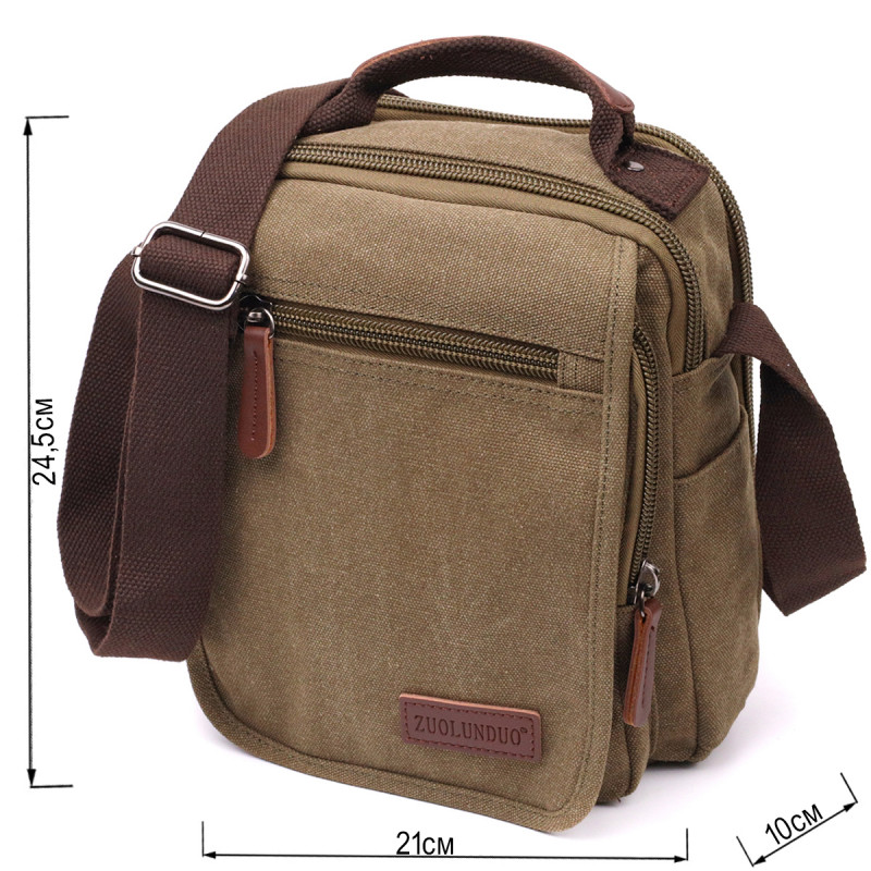 Сумка почтальонка на плечо из плотного текстиля Vintage Оливковый