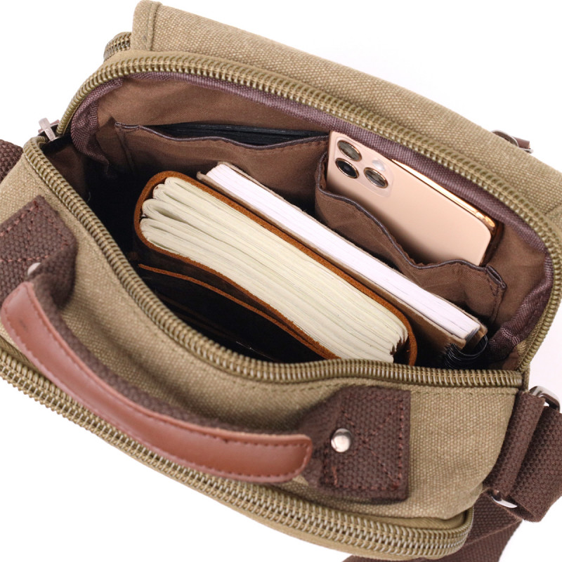 Сумка почтальонка на плечо из плотного текстиля Vintage Оливковый