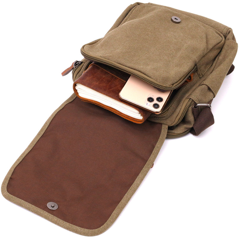 Сумка почтальонка на плечо из плотного текстиля Vintage Оливковый