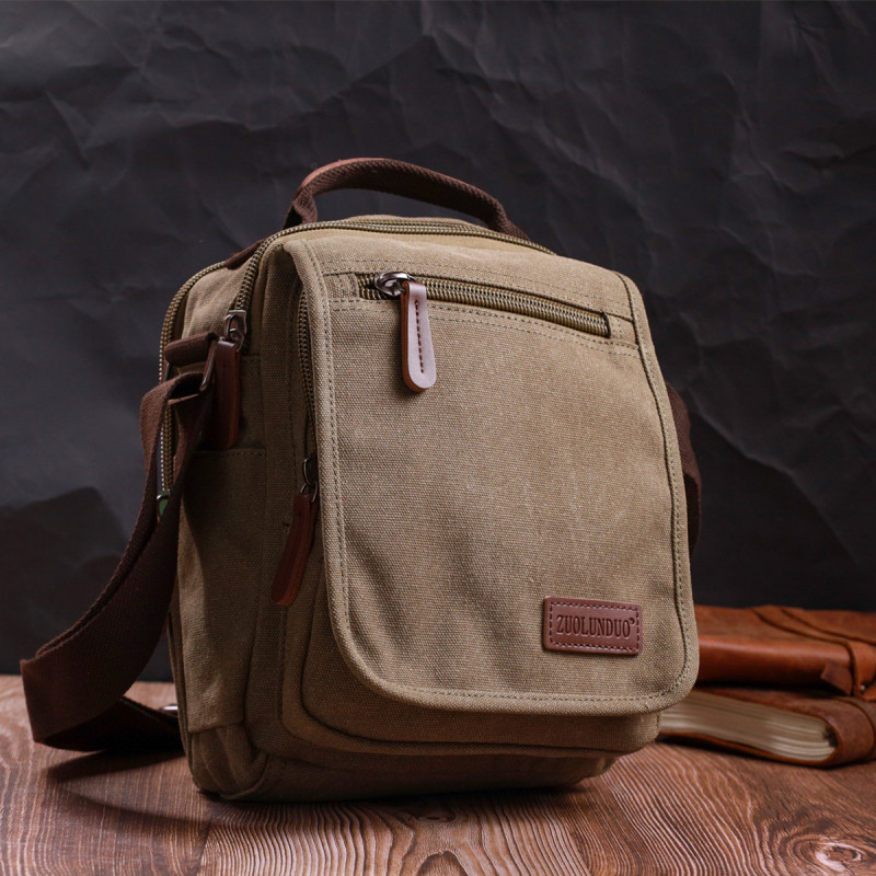 Сумка почтальонка на плечо из плотного текстиля Vintage Оливковый