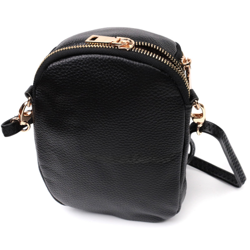 Невелика сумка цікавого формату з м'якої натуральної шкіри Vintage Чорна