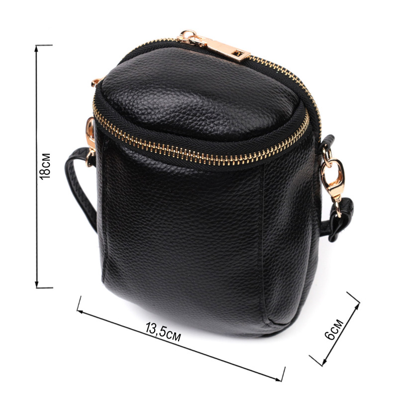 Невелика сумка цікавого формату з м'якої натуральної шкіри Vintage Чорна