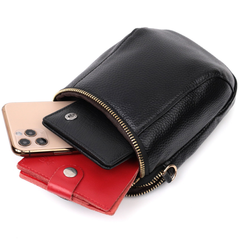 Невелика сумка цікавого формату з м'якої натуральної шкіри Vintage Чорна