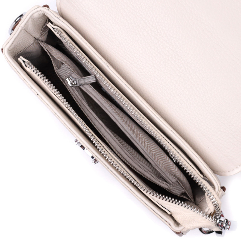 Полукруглая сумка для женщин с интересным магнитом-защелкой из натуральной кожи Vintage Белая