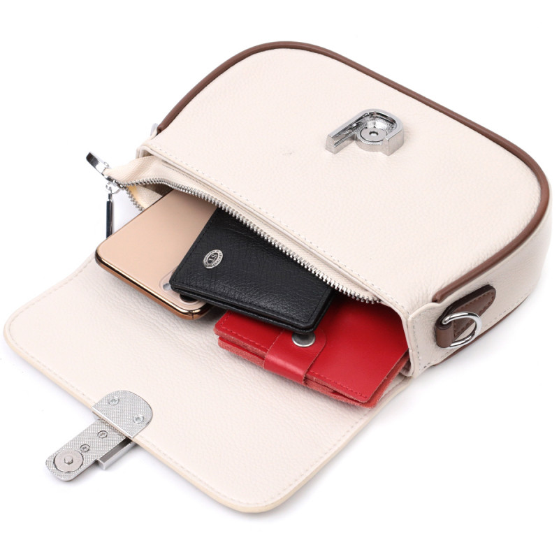 Полукруглая сумка для женщин с интересным магнитом-защелкой из натуральной кожи Vintage Белая