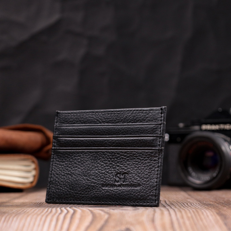 Стильный кард-кейс из натуральной кожи ST Leather Черный