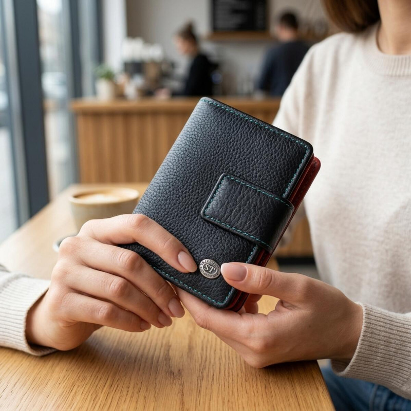 Вертикальний невеликий жіночий гаманець із натуральної шкіри ST Leather Чорний