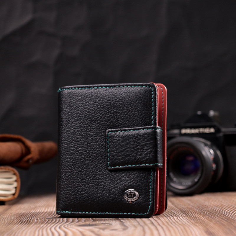 Вертикальний невеликий жіночий гаманець із натуральної шкіри ST Leather Чорний