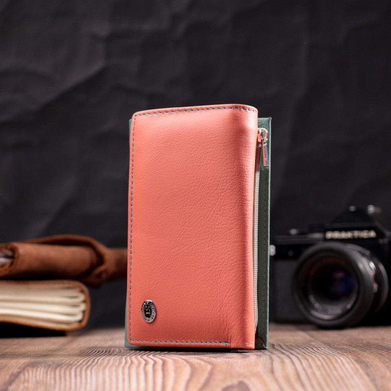 Красивый женский кожаный кошелек в три сложения ST Leather Разноцветный