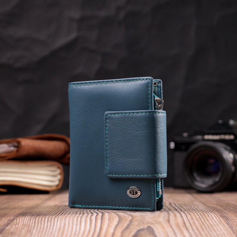Жіноче портмоне з оригінальною монетницею з натуральної шкіри ST Leather Бірюзовий