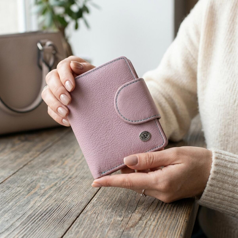 Портмоне з монетницею зовні для стильних жінок шкіряне ST Leather Бежевий