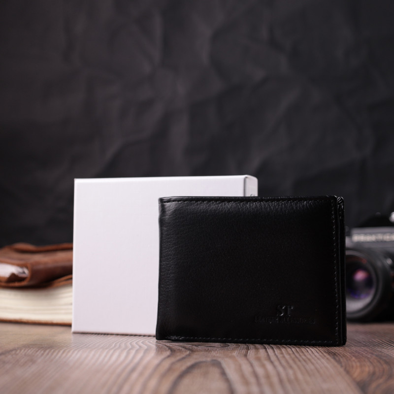 Мужской кошелек-зажим из натуральной кожи ST Leather Черный