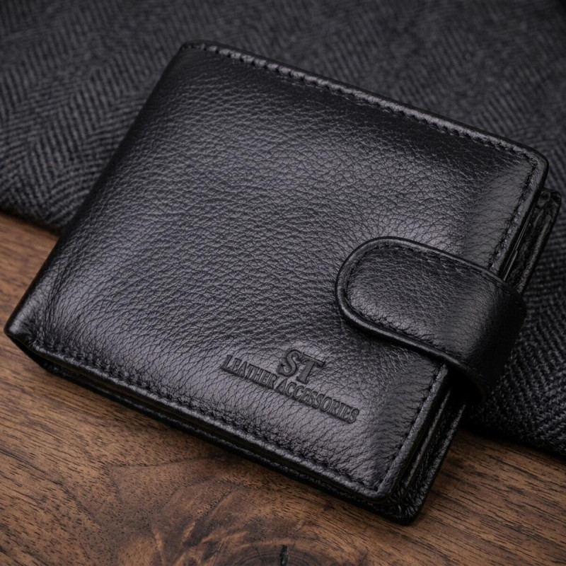 Гаманець для чоловіків зручного розміру із натуральної шкіри ST Leather Чорний