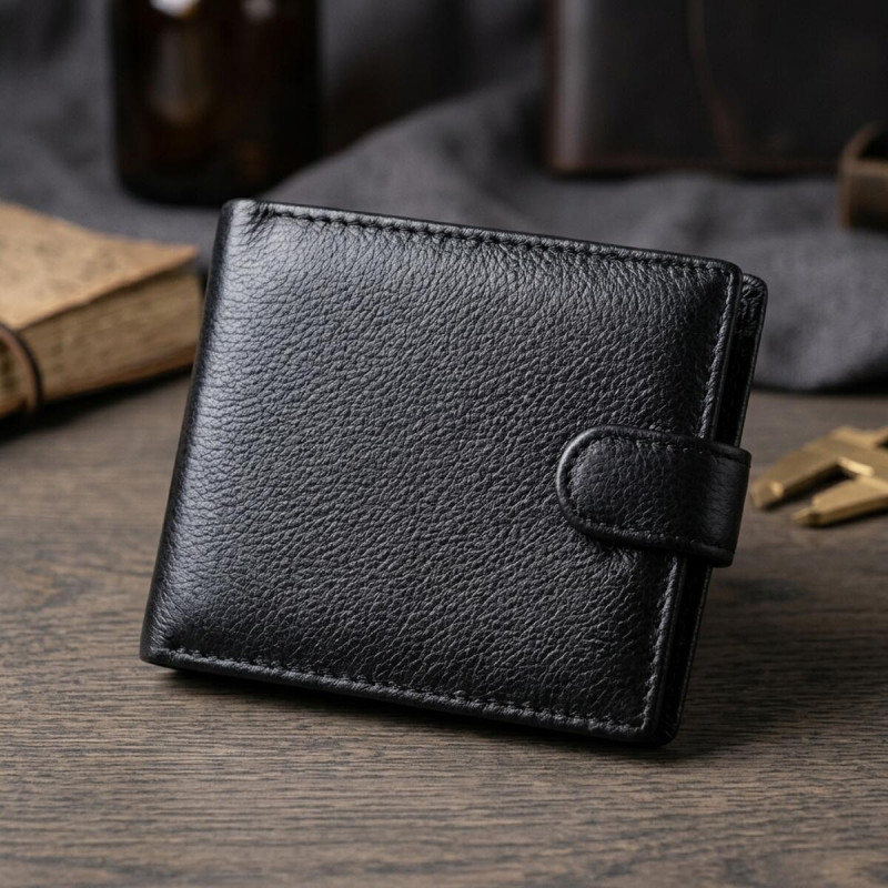 Гаманець для чоловіків зручного розміру із натуральної шкіри ST Leather Чорний