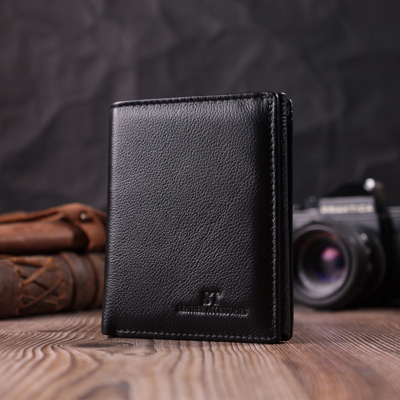 Вертикальный кошелек для стильных мужчин из натуральной кожи ST Leather Черный